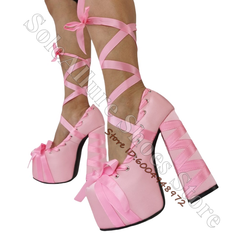 Satin Ribbon Wrap Platform Blo - Ribbon Tie Heel recension och pris