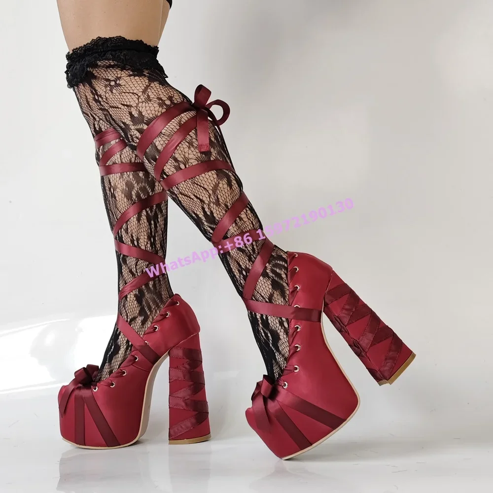 Red Satin Ribbon Platform Pump - Ribbon Tie Heel recension och pris
