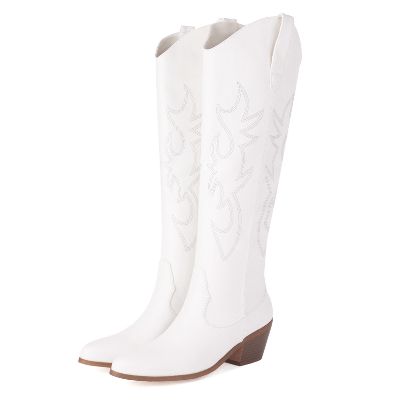 White Women's Knee High Boots  - Western Cowgirl Boot recension och pris
