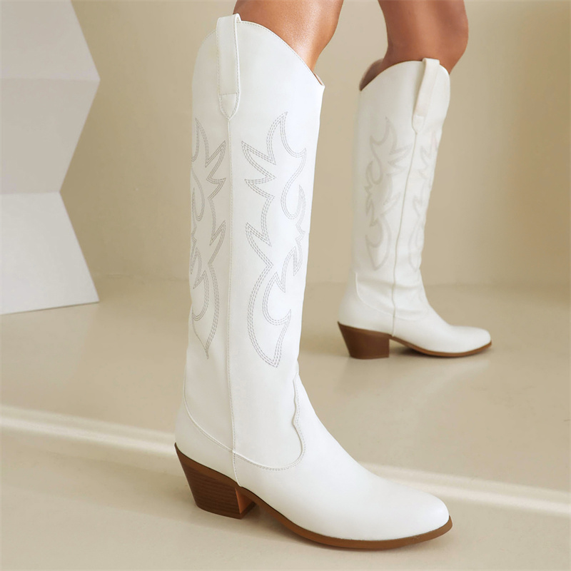 White Women's Knee High Boots  - Western Cowgirl Boot recension och pris