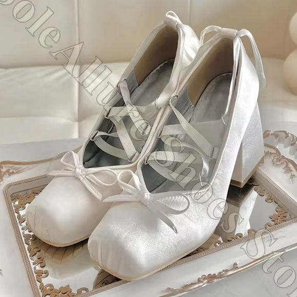 Women Ballet Flats Y2K Satin R - Ribbon Tie Heel recension och pris