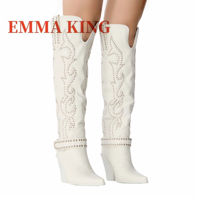 Rivet Embellished Knee High Bo - Western Cowgirl Boot recension och pris