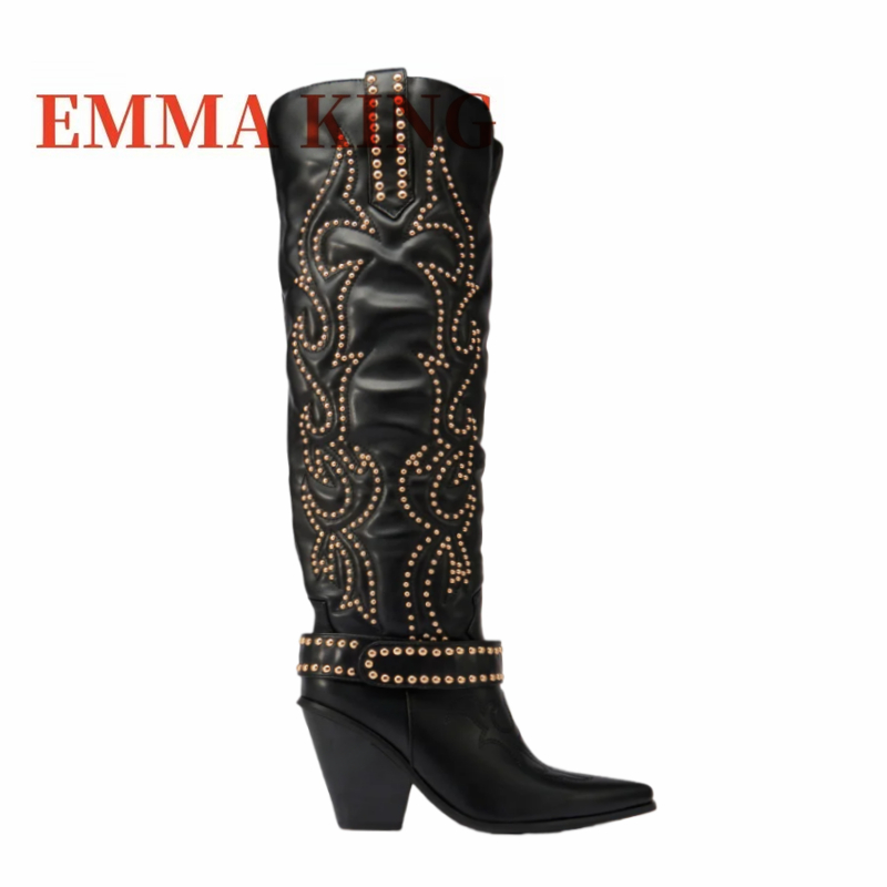 Rivet Embellished Knee High Bo - Western Cowgirl Boot recension och pris