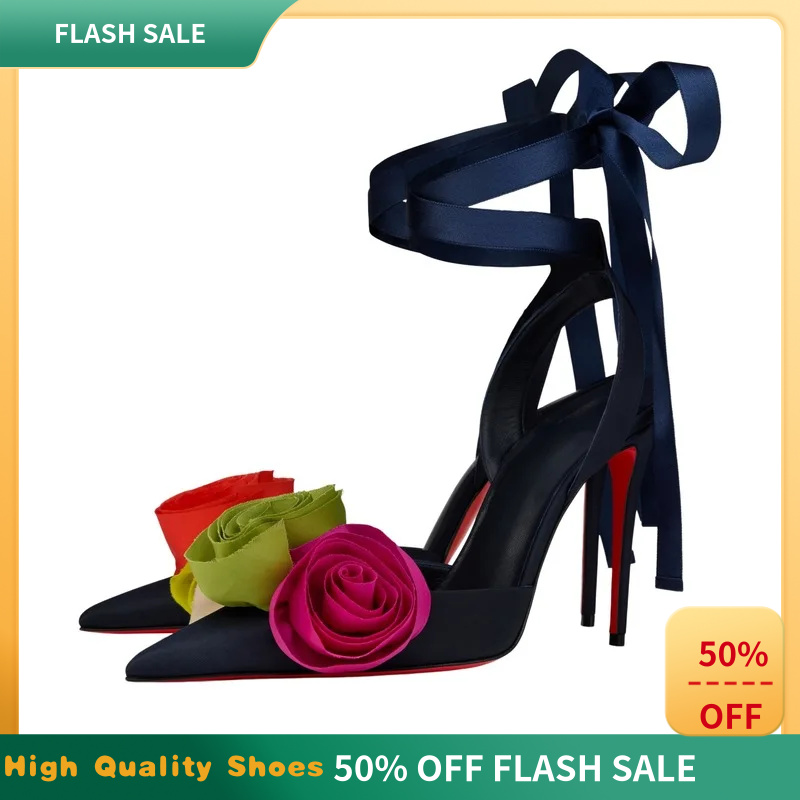 Women Elegant Glam Floral Sati - Ribbon Tie Heel recension och pris