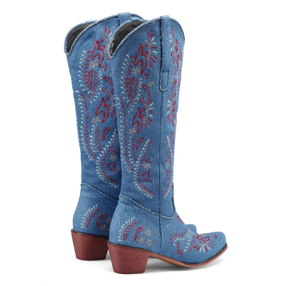 Blue Denim Western Cowgirl Kne - Western Cowgirl Boot recension och pris